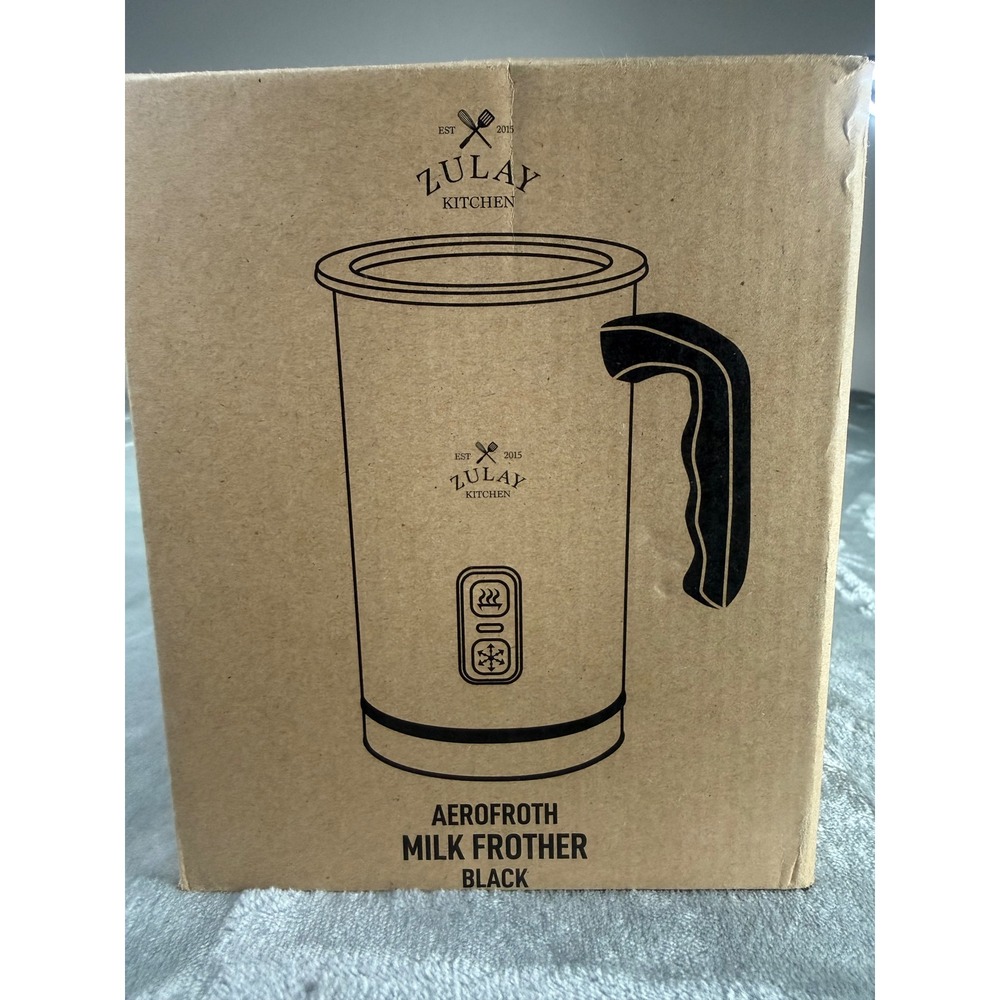 Zulay Kitchen Aerofroth Electric Milk Frother Black Stainless Steel Hot Cold